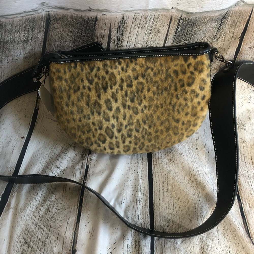 Vasic Brown & Black Faux Fur Leopard Print Handbag, NWT!